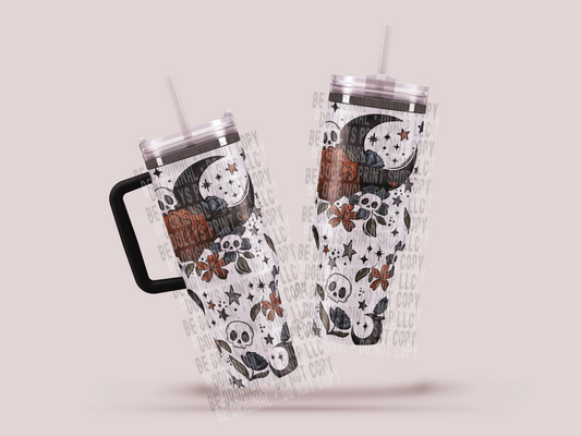Floral Moon Tumbler with Black Handle Dollys Print Shop LLC